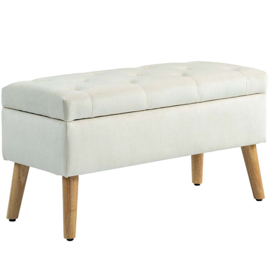 Cassa cassettiera in tessuto velluto con gambe in legno ¨C Zephmum ¨C Crema 80x35x42 cm