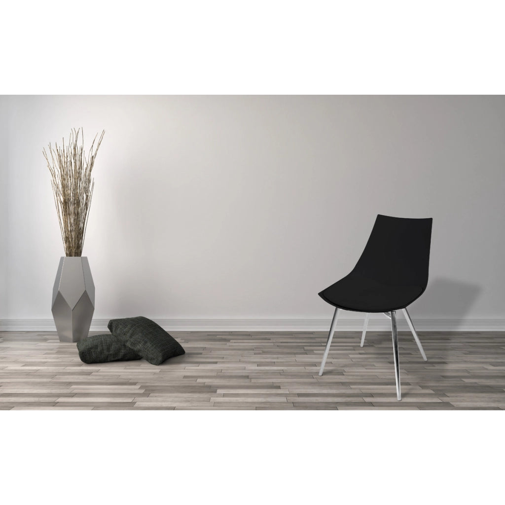 Set di 4 Sedie Dakota 100 in Ecopelle Nera e Gambe Cromate