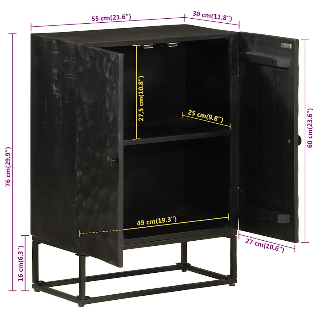 Credenza Nera 55x30x76 cm in Legno Massello di Mango e Ferro 372005