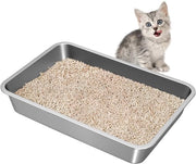 Cassetta per gatti in acciaio inossidabile, grande cassetta metallica per gatti piccoli e grandi e conigli, inodore, con rivestimento antianafta, facile da pulire (50 L x 35 B x 10 H, L)