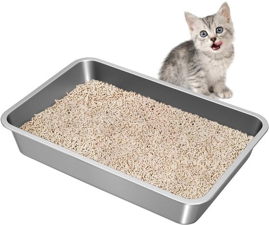 Cassetta per gatti in acciaio inossidabile, grande cassetta metallica per gatti piccoli e grandi e conigli, inodore, con rivestimento antianafta, facile da pulire (50 L x 35 B x 10 H, L)