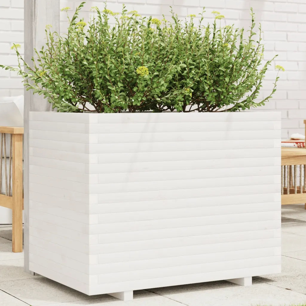 Fioriera | Cassetta per fiori | Vaso da Giardino Bianca 90x60x72,5cm Legno Massello di Pino