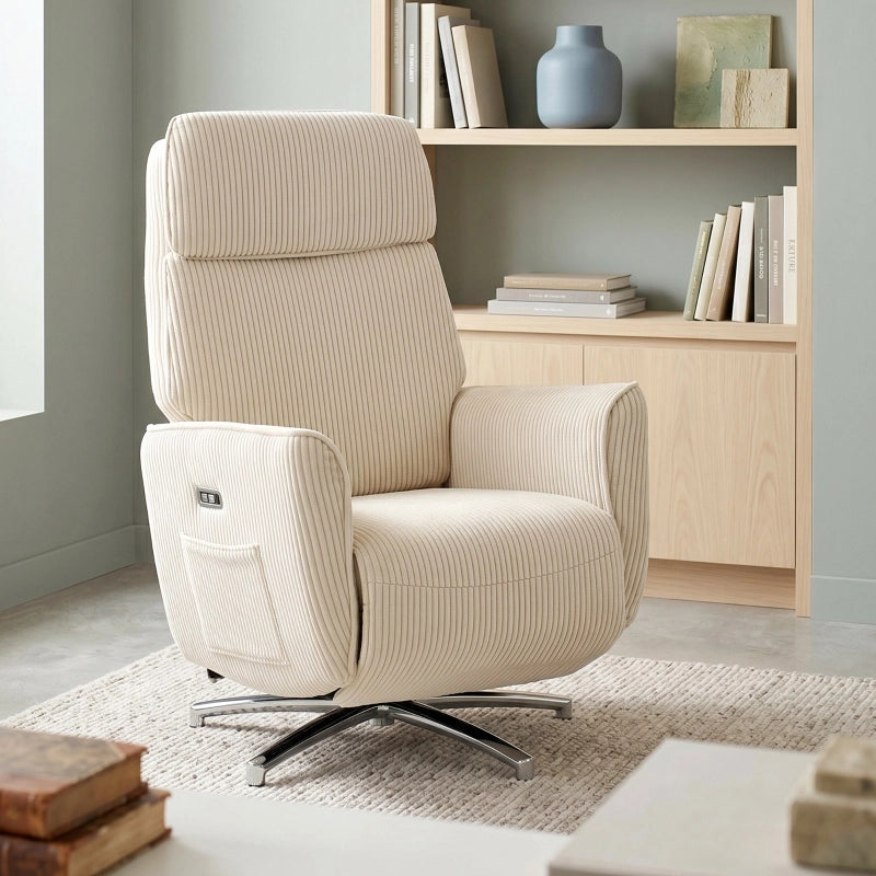 POLTRONA Relax Elettrica Girevole 360° Cream White in Poliestere con 2 Motori