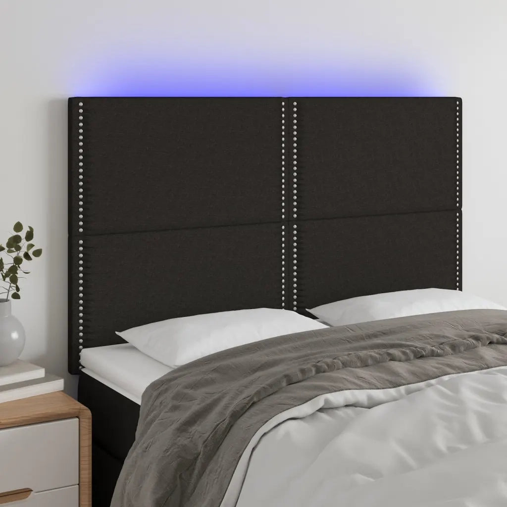 Testiera | Testata a LED Nera 144x5x118/128 cm in Tessuto