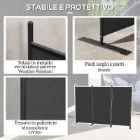 Paravento da Esterno a 3 Pannelli Pieghevole e Regolabile, in Poliestere e Metallo, 252x44x176 cm, Grigio Carbone