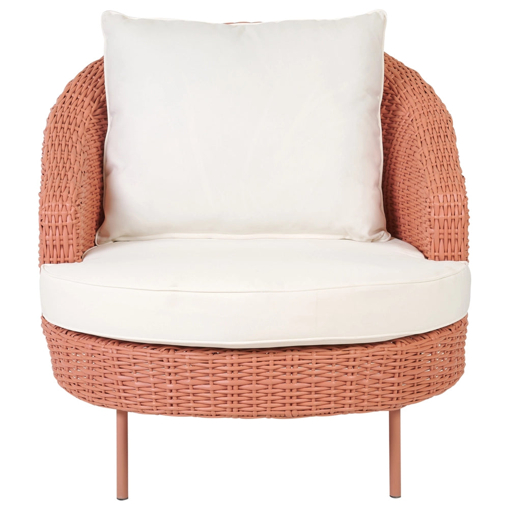 Poltrona da giardino in rattan in vimini colore rosa con poggiapiedi esterno giardino stile boho