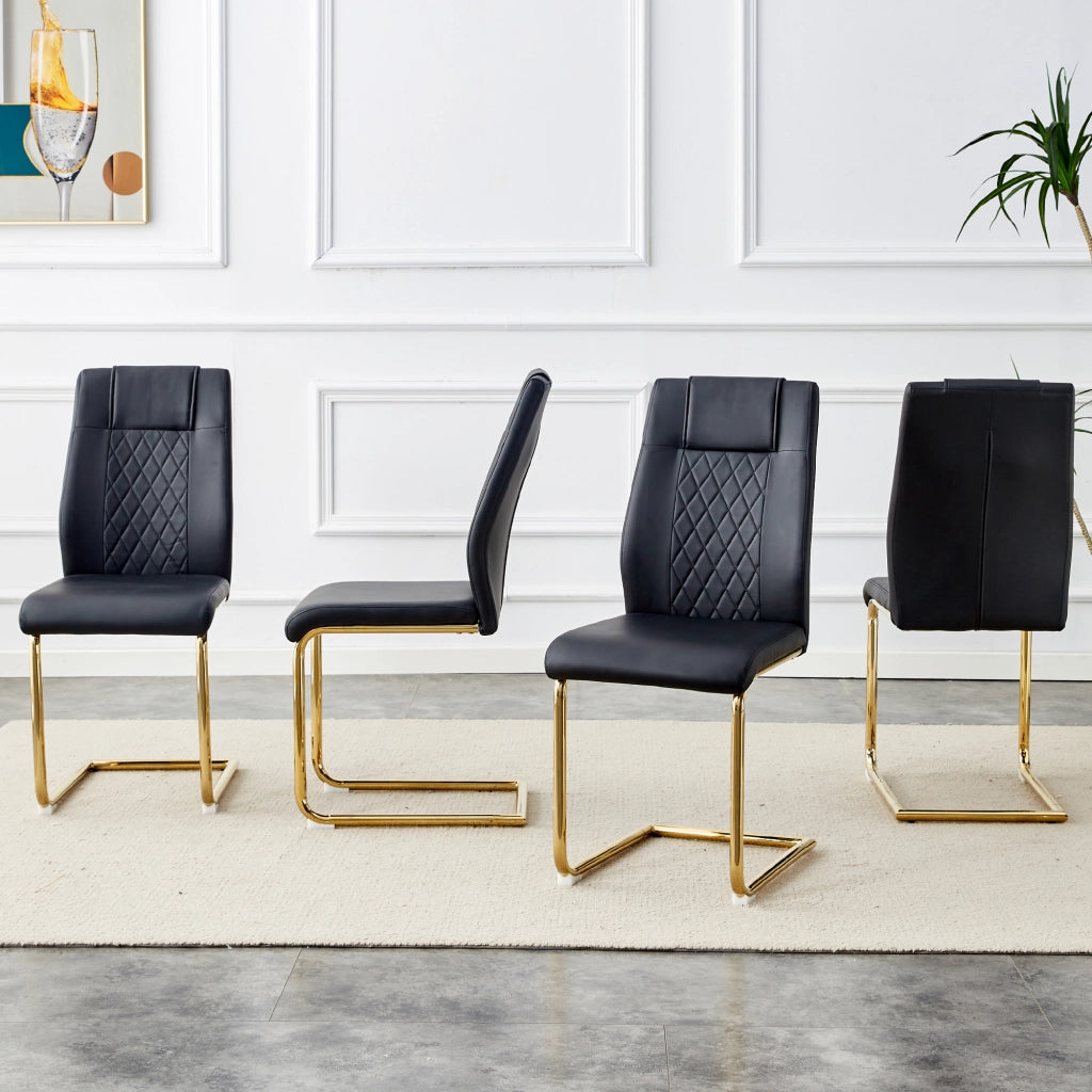 Sedie da Pranzo in Similpelle Nera ¨C MINIMAL ¨C Set 4 Pezzi, Gambe Metallo Oro, Schienale Design