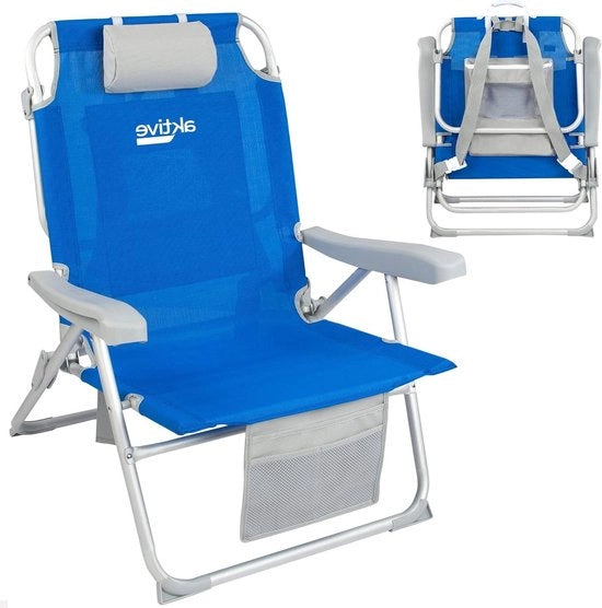 Sedia da spiaggia pieghevole e inclinabile - 5 posizioni - 55 x 675 x 86 cm - Compresa la trapunta, la tasca e la sicurezza di inclinazione