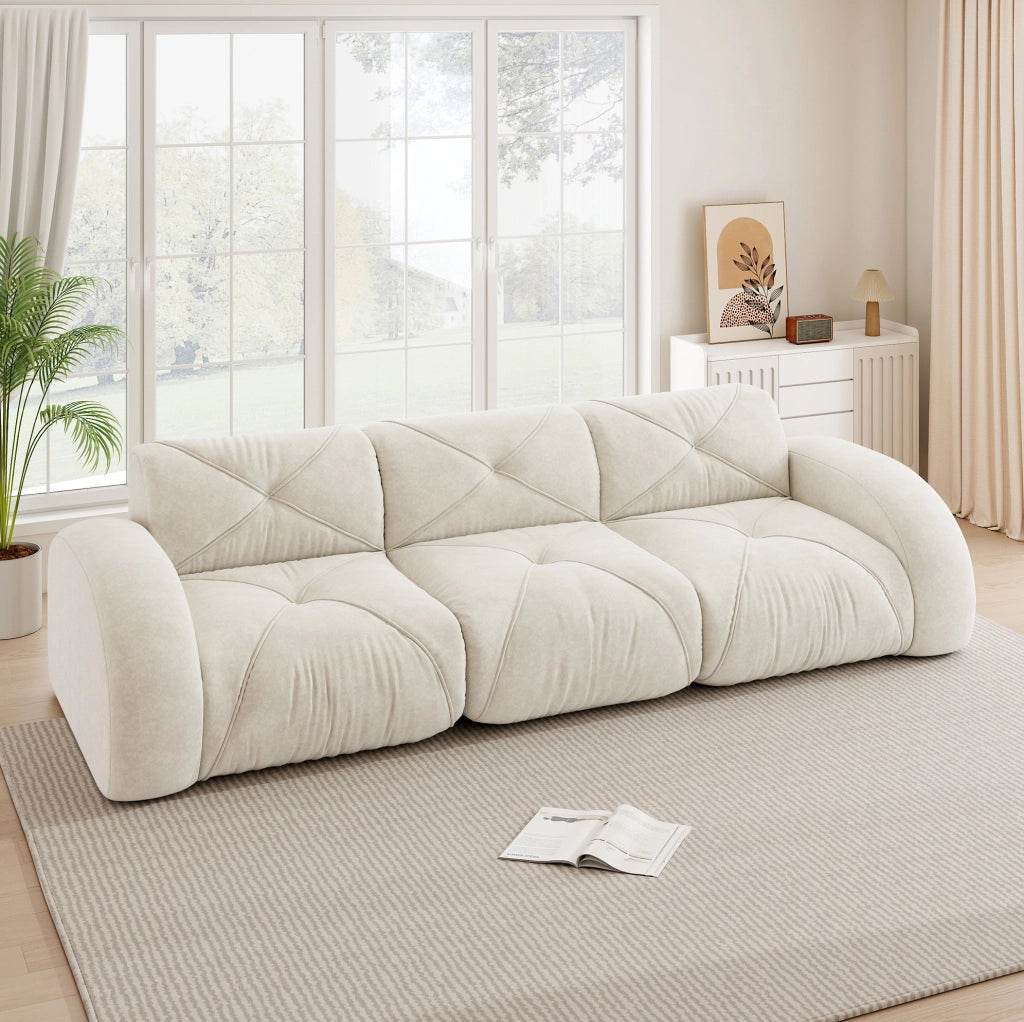 Divano modulare 3 posti senza struttura in chenille beige chiaro
