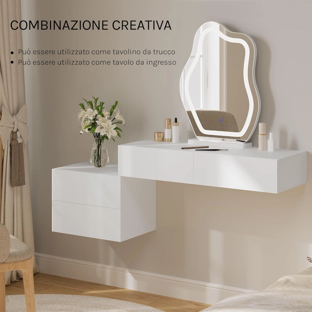 Set di 2 Comodini Sospesi con Cassetto, Comodini Galleggianti, 40x30x30 cm, Mobili per Camera da Letto in Legno, Salvaspazio, Moderno, Bianco