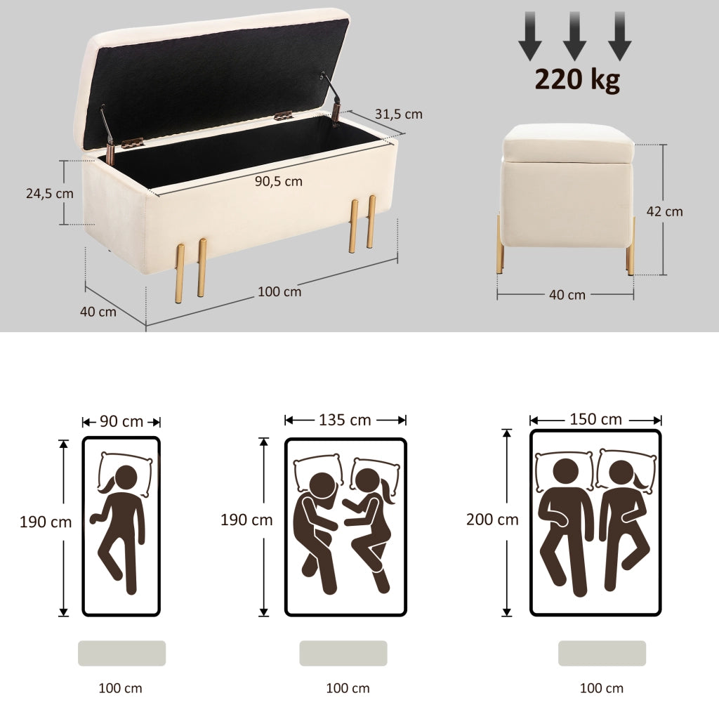 Panca contenitore ingresso ¨C Xylo ¨C velluto beige, metallo dorato