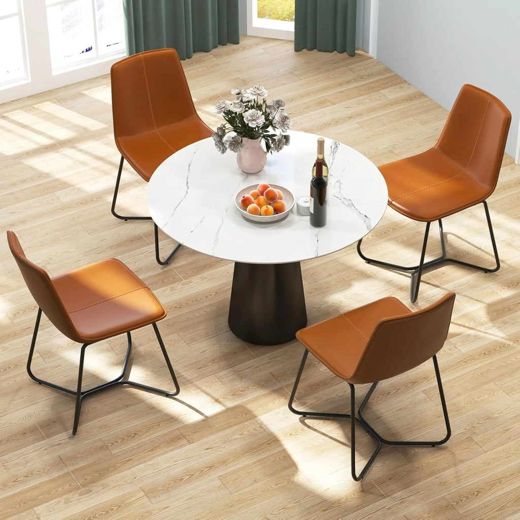 Set di 2 Sedie per Sala Pranzo con Schienale e Seduta Imbottita in Ecopelle, Sedia per Cucina con Gambe in Metallo, Sedia Vintage Comfortevole per Soggiorno, Capacità di 130 kg, Marrone