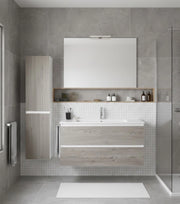 Mobile Bagno LOKI Già Montato 2 cassetti con piedini, lavabo e specchio Combi 80x45 cm con colonna