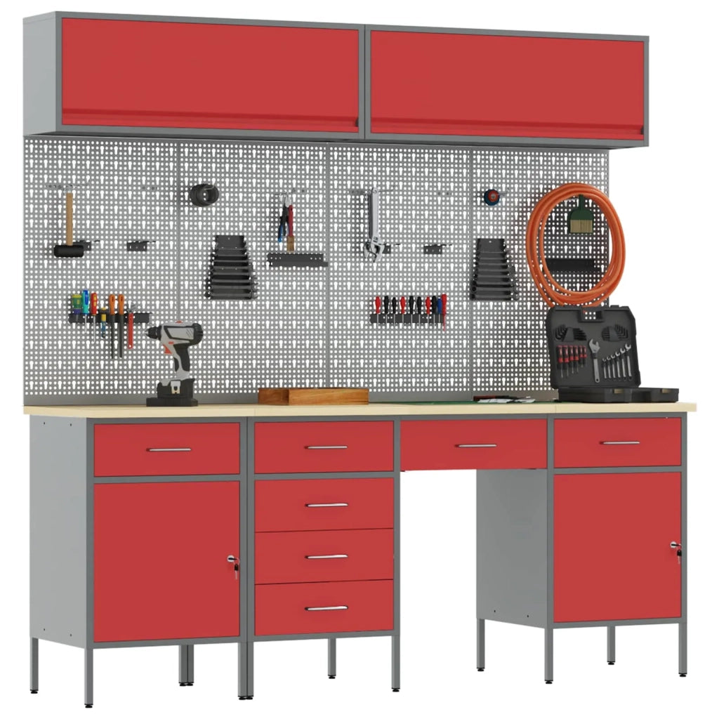 Mobile da lavoro 10 pcs Rosso Legno ingegnerizzato e acciaio 3321471