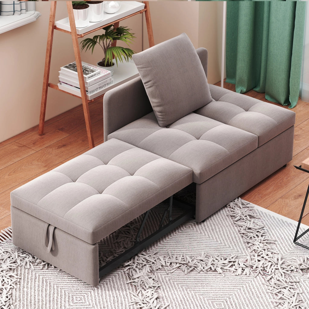 DIVANO LETTO 3 in 1 177x68x65 cm Grigio in lino con schienale regolabile