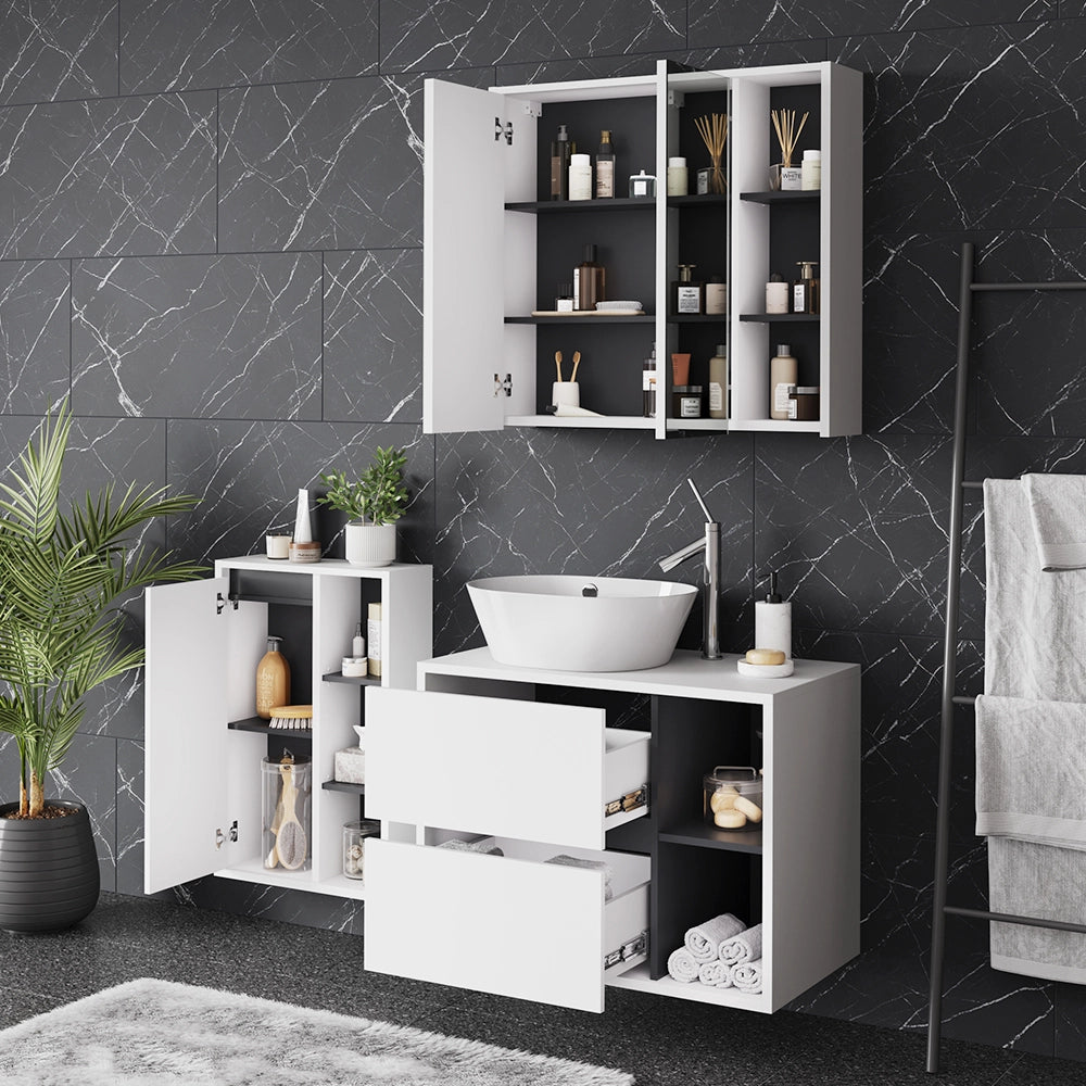 Vicco Set di mobili da bagno Bianco/Grigio 3 parti