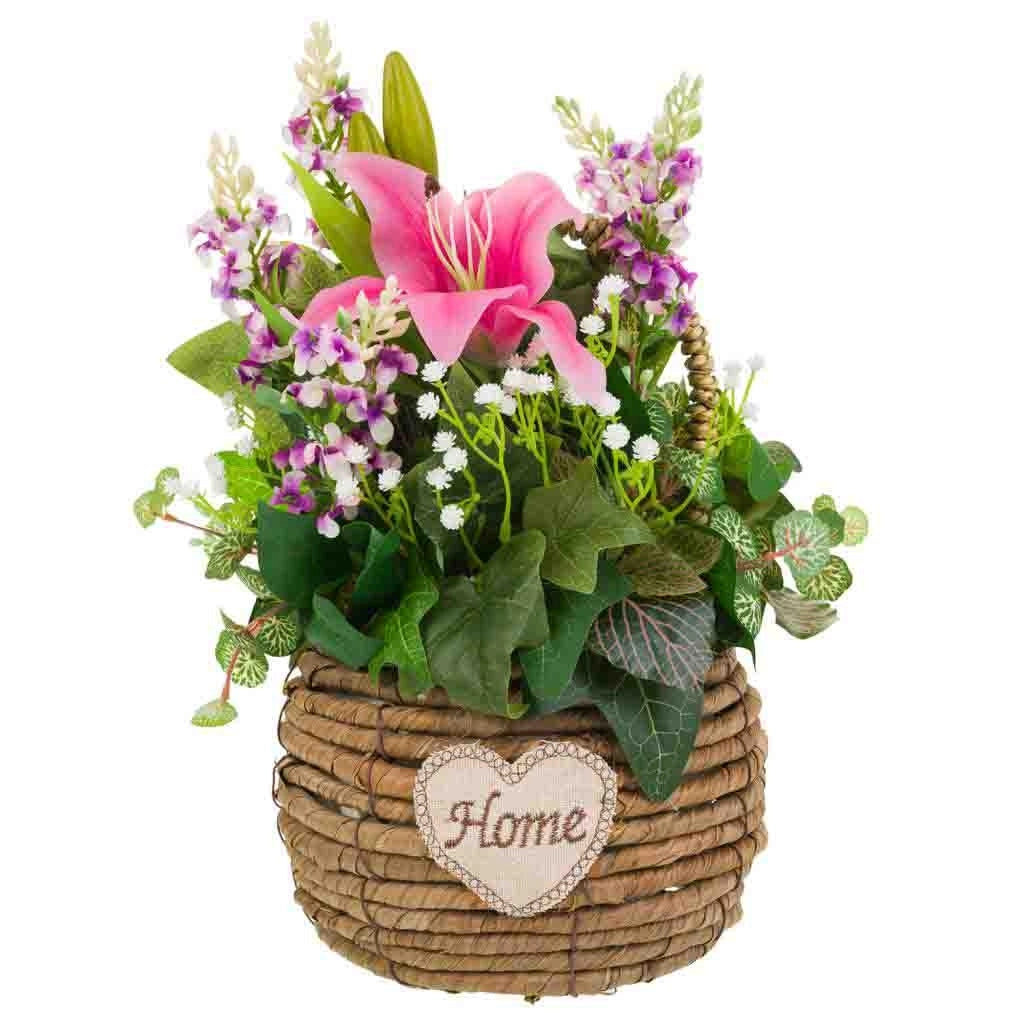 Cesto in corda con mazzo di fiori 31x25x36h