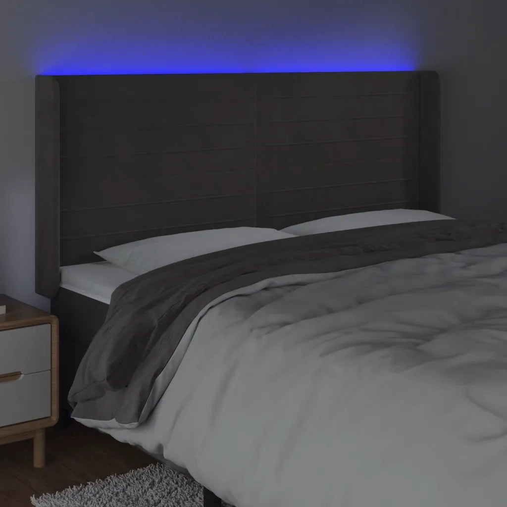 Testiera a LED Grigio Scuro 163x16x118/128cm in Velluto 3124243