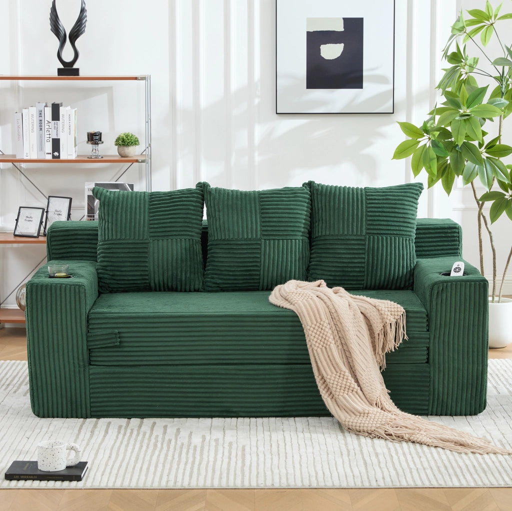 DIVANO Modulare 2 Posti 172x87x64 cm Velluto a Coste Verde Smeraldo