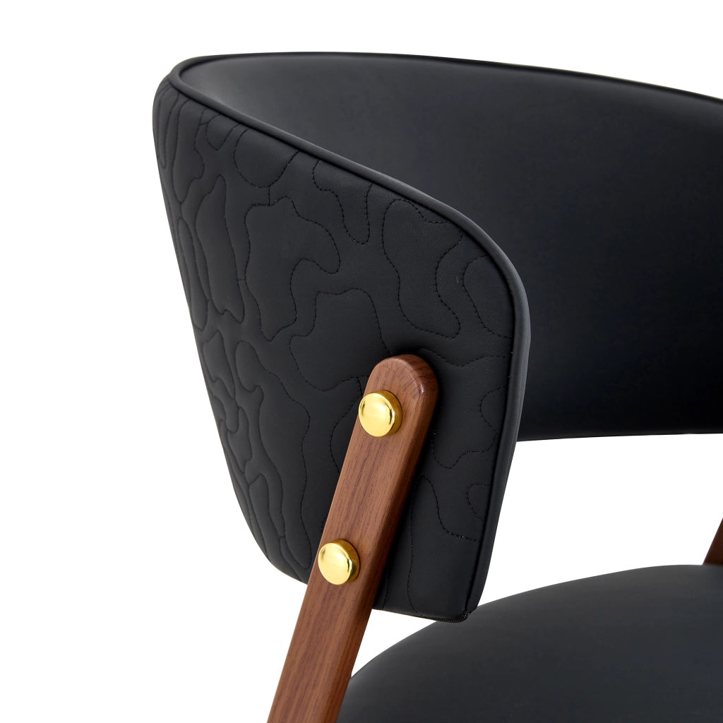 Set di 2 sedie da pranzo moderne in similpelle nera con struttura in metallo