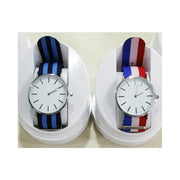 Trade Shop - Orologio Da Polso Moda Estate Unisex Cinturino Stoffa Strisce Uomo Donna Trendy -