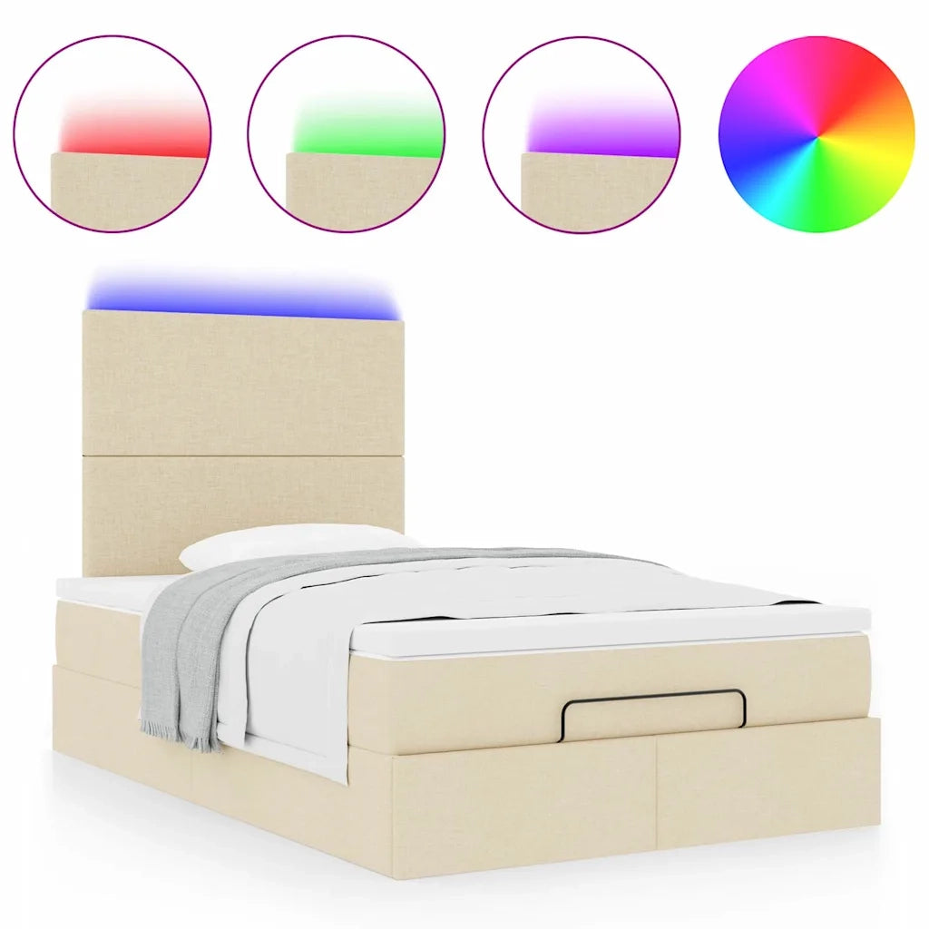 Struttura Letto Pouf con Materasso Crema 120x200 cm in Tessuto 3313918