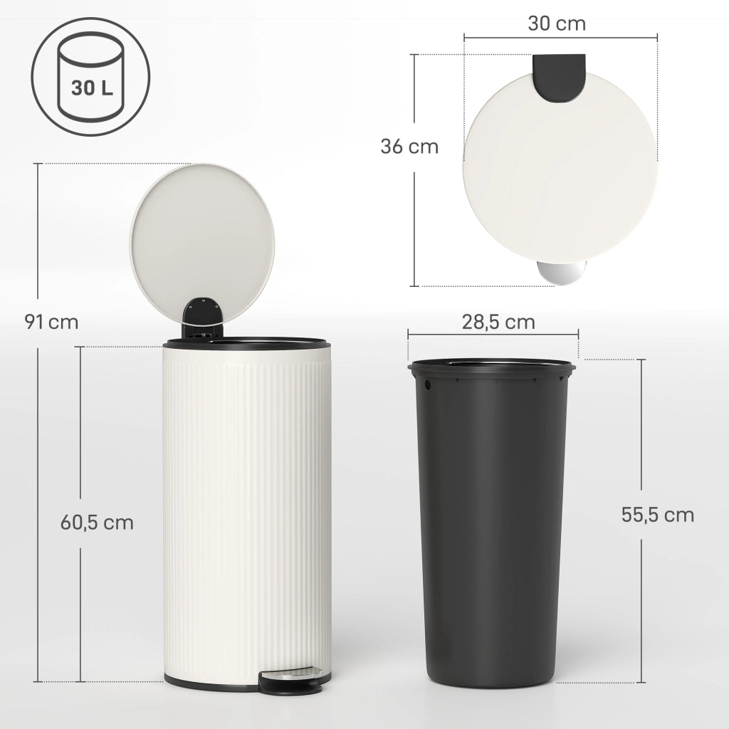 Cestino 30L con Pedale e Coperchio Morbido ¨C Zephmum ¨C Crema