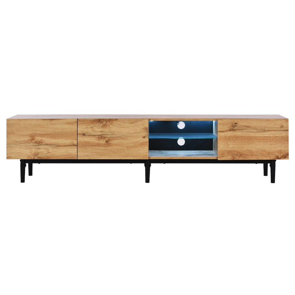 Mobile TV moderno con venatura legno - Zephmum - 175x31x41 cm - Luci LED variabili