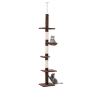Albero Tiragraffi per Gatti a Soffitto con Amaca ¨C Zephmum ¨C Marrone 40x34x230-260cm