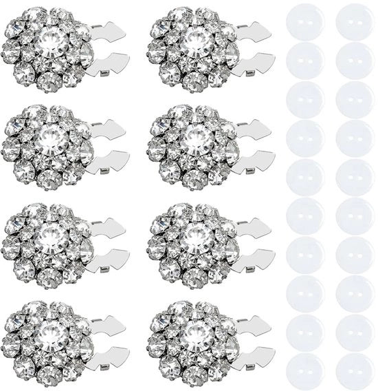 Set di Coppe Strass - 8 pezzi - Coppe Decorative - Clip Rimovibile - Ottone/Argento - 17,5 x 17,5 mm / 12,5 x 12,5 mm - Decorazione a Coppe