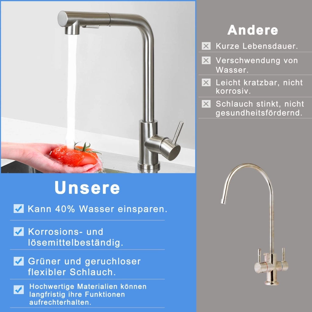 ZMH Rubinetti cucina estraibile in acciaio inox con doccia e 2 getti