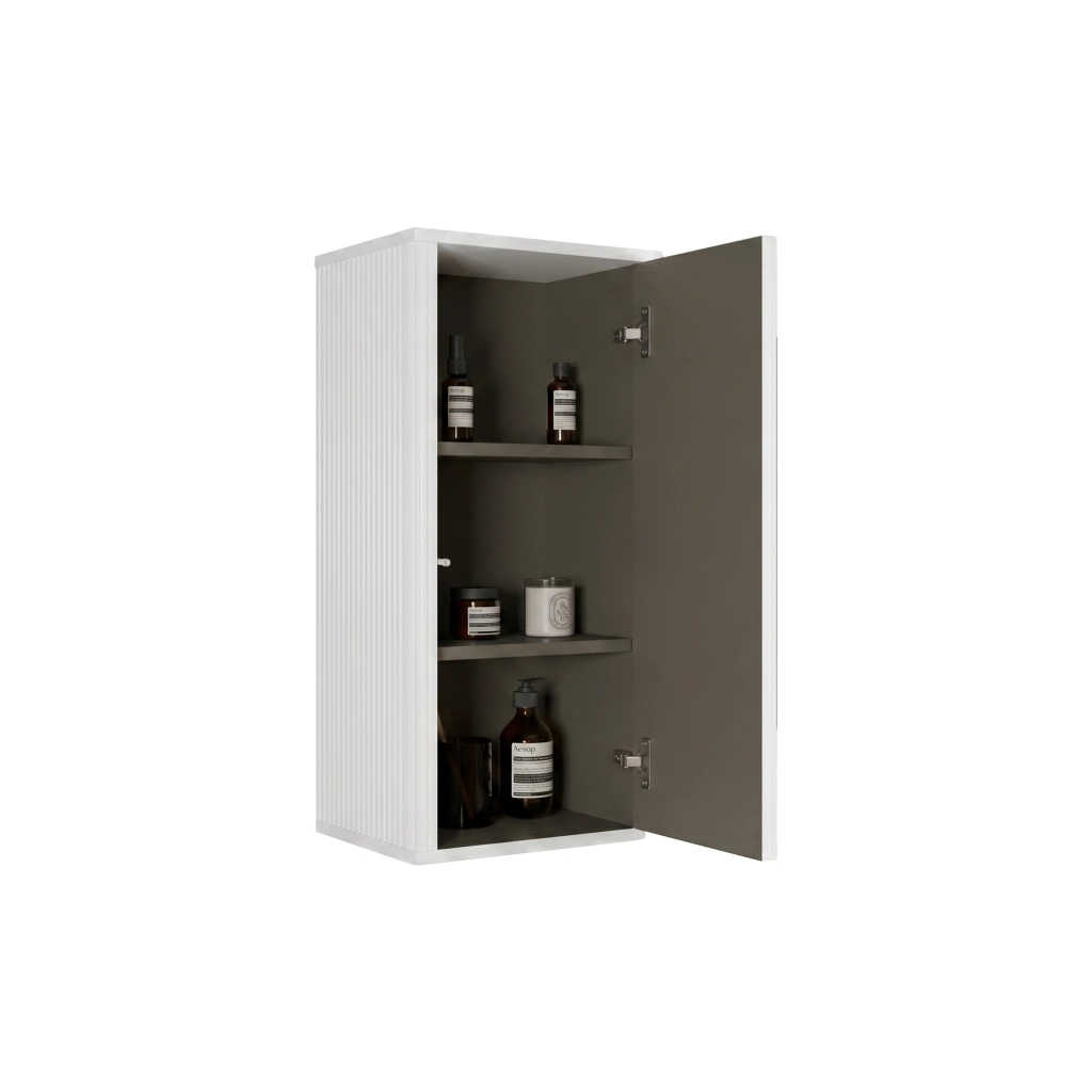 Mobile pensile da parete con ante push-to-open e design a righe, bianco