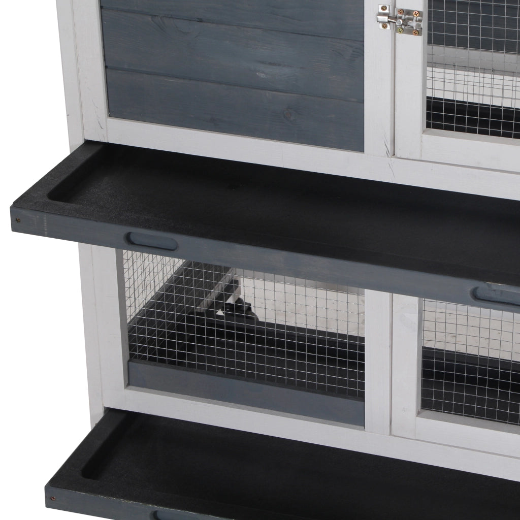 Casetta per conigli 2 piani con ruote ¨C zephmum ¨C 147x45.5x88.5 cm grigio e bianco