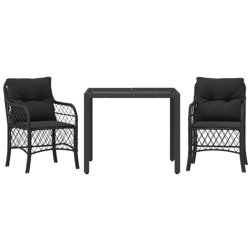 Set da Bistr¨° 3 pz | Set Salotto da Giardino con Cuscini Nero in Polyrattan