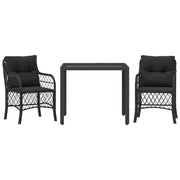 Set da Bistr¨° 3 pz | Set Salotto da Giardino con Cuscini Nero in Polyrattan