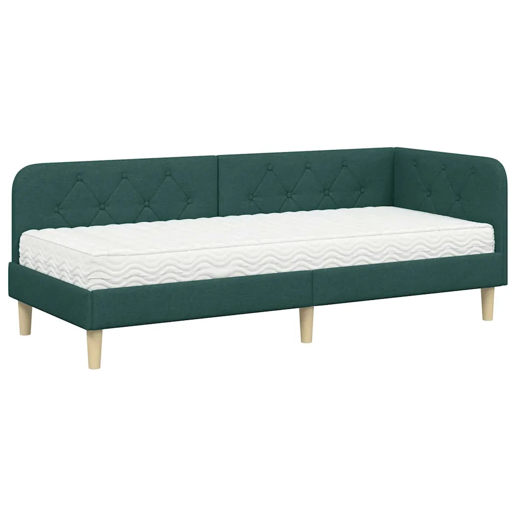 Cornice del letto ad angolo Verde Scuro 80 x 200 cm Tessuto