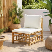 Garden Center Sofa With Cream-white Cushions, Bamboo