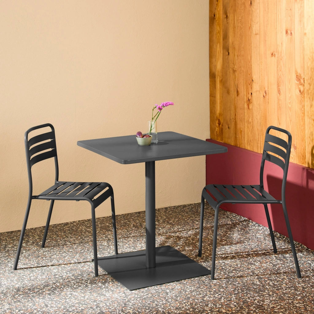 Set tavolo da giardino bistrot quadrato in acciaio con 2 sedie,