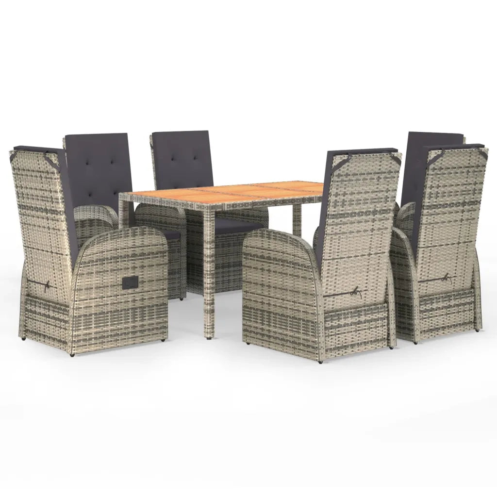 Set da Pranzo da Giardino 7 pz con Cuscini in Polyrattan Grigiocod mxl 101145