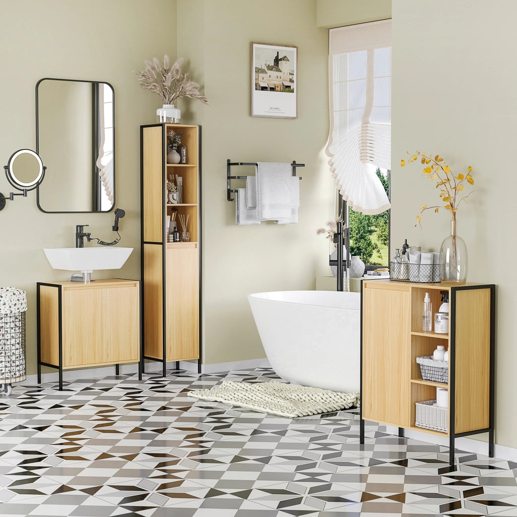 Mobile Sottolavabo per Bagno in Legno con 2 Ante e Ripiano 60x30x65,2 cm ¨C zephmum ¨C Rovere