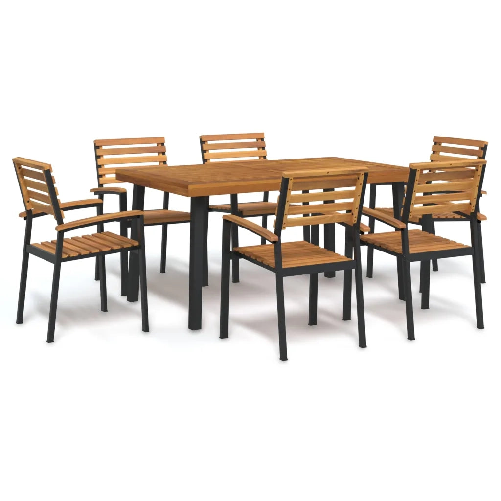 Set Pranzo da Giardino 7 pz Legno Massello di Acacia e Metallo