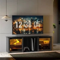 Mobile TV con illuminazione LED per TV fino a 65 pollici, 160 cm con mensole in vetro regolabili, nero