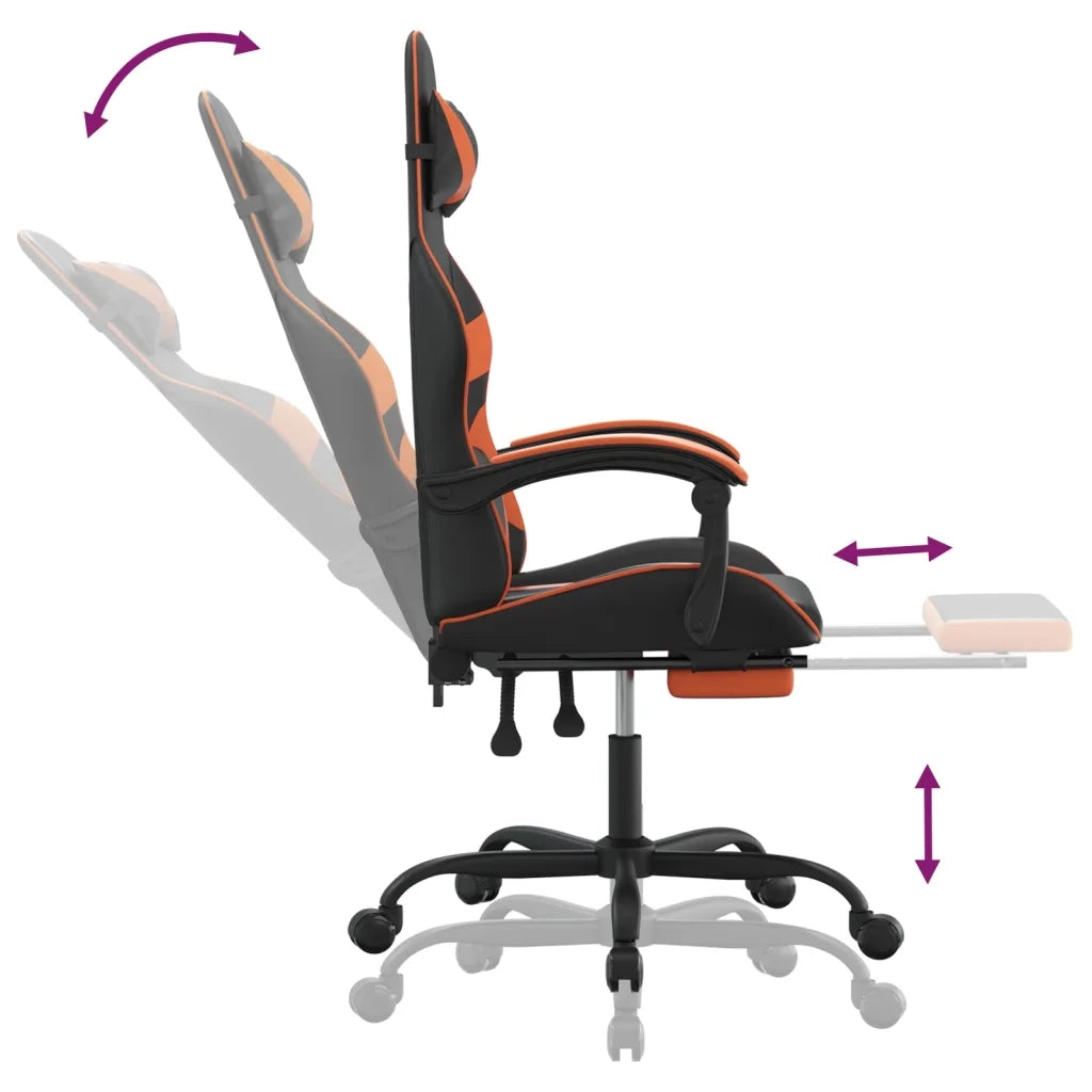 Sedia da Gaming con Poggiapiedi Nero e Arancione in Similpelle cod mxl 67391