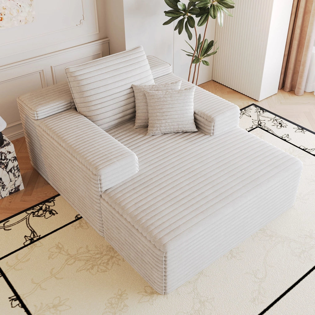 Poltrona a sdraio, divano in velluto a coste, 115 x 159 x 83 cm, struttura senza telaio, non richiede montaggio, bianco