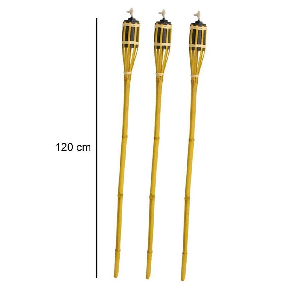 Trade Shop - Set 6 Pz Torcia In Bambù Naturale 120 Cm Da Giardino Per Esterni Con Stoppino 011843 -