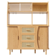 Credenza da cucina con 3 cassetti e ante scorrevoli in vetro - 140×40.5×174.5 cm - wood