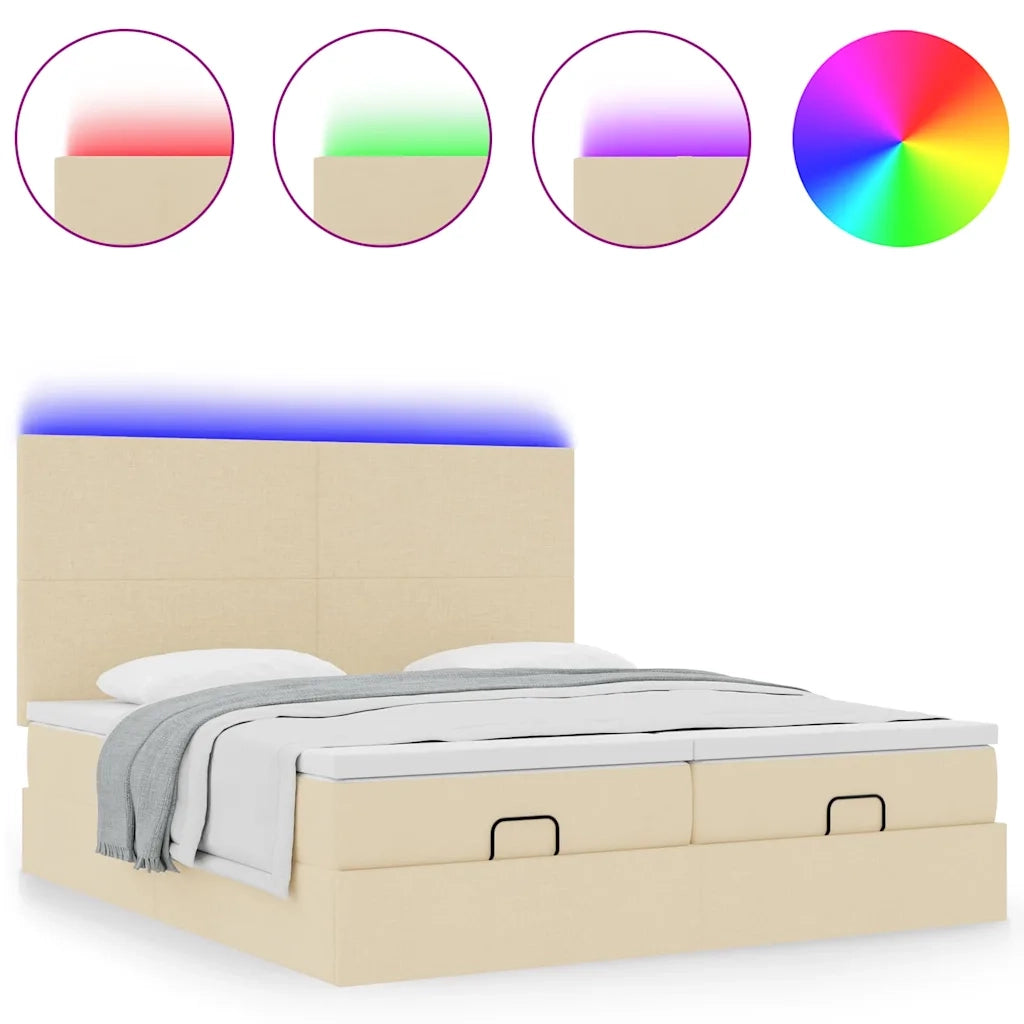 Struttura Letto Pouf con Materassi Crema 200x200 cm in Tessuto 3314532