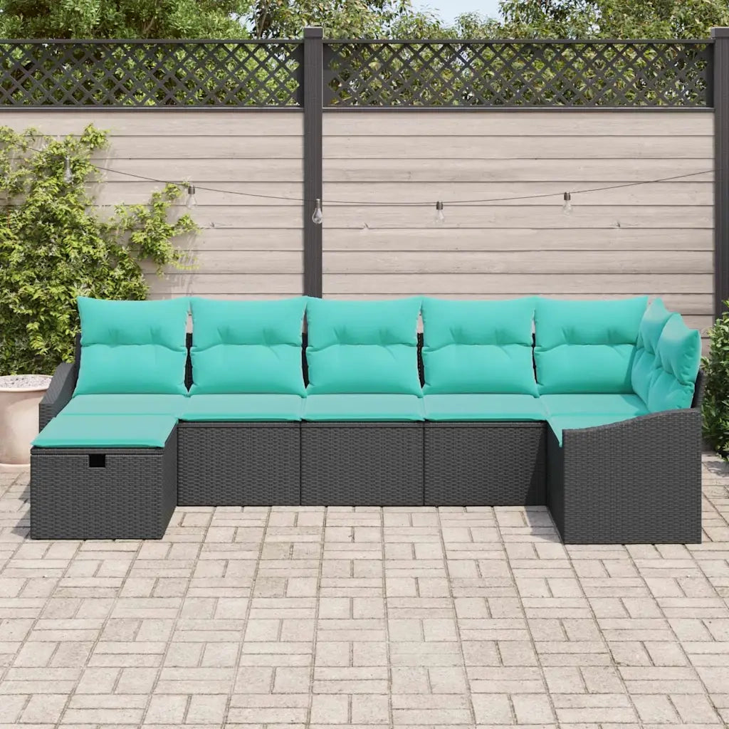 Set di divani con cuscino con archiviazione Nero polyrattan