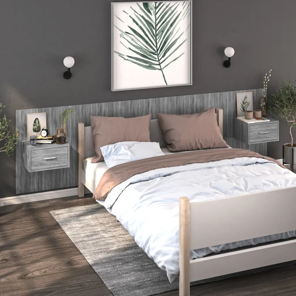 Comodino a Muro-Tavolino da notte sospeso Grigio Sonoma 445676