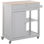 Carrello da cucina MDF grigio legno di gomma 75 x 43 x 87 cm armadio porta asciugamani 2 ripiani posate cassetto ruote